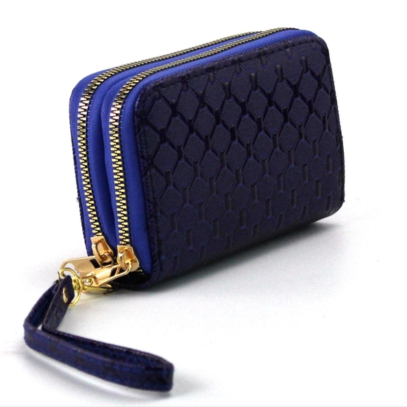 Woman's Blue Textured Small Double Zip Around Wallet - Picture 1 of 10